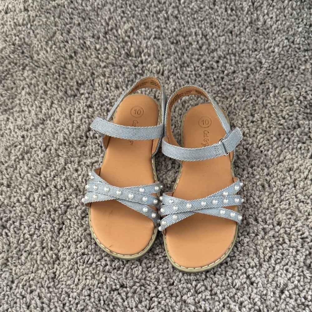 Cat & Jack Light Blue Sandals with Pearl Details